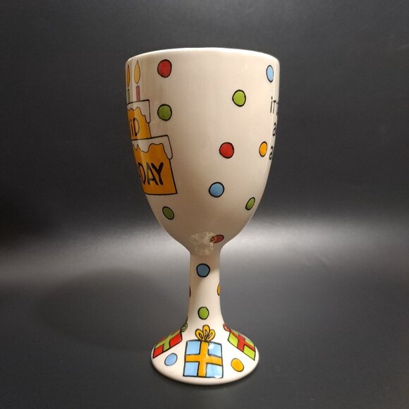 Hand-Painted "Liquid Birthday" Wine Goblet By Our Name Is Mud - Picture 3 of 14